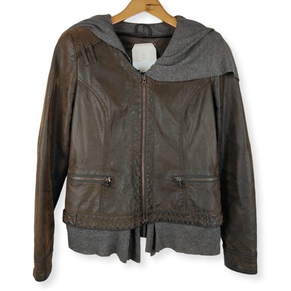 Hei Hei Anthropologie Boho Layered Causeway Brown Vegan Leather Rayon Jacket